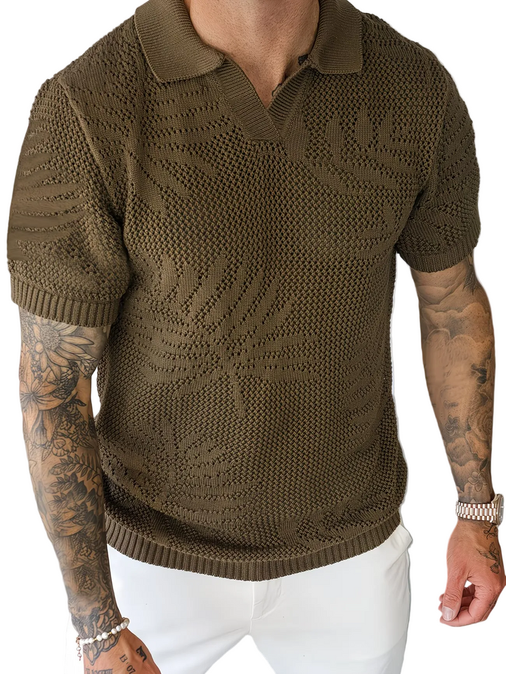 Men's Polo Shirt with Open-Knit Pattern