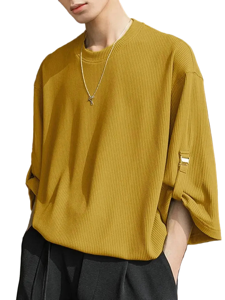Men's Ribbed Crew Neck Shirt with Wide Sleeves