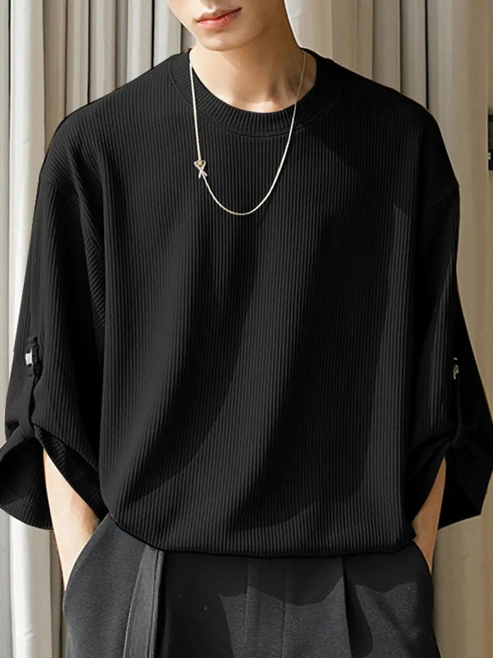 Men's Ribbed Crew Neck Shirt with Wide Sleeves