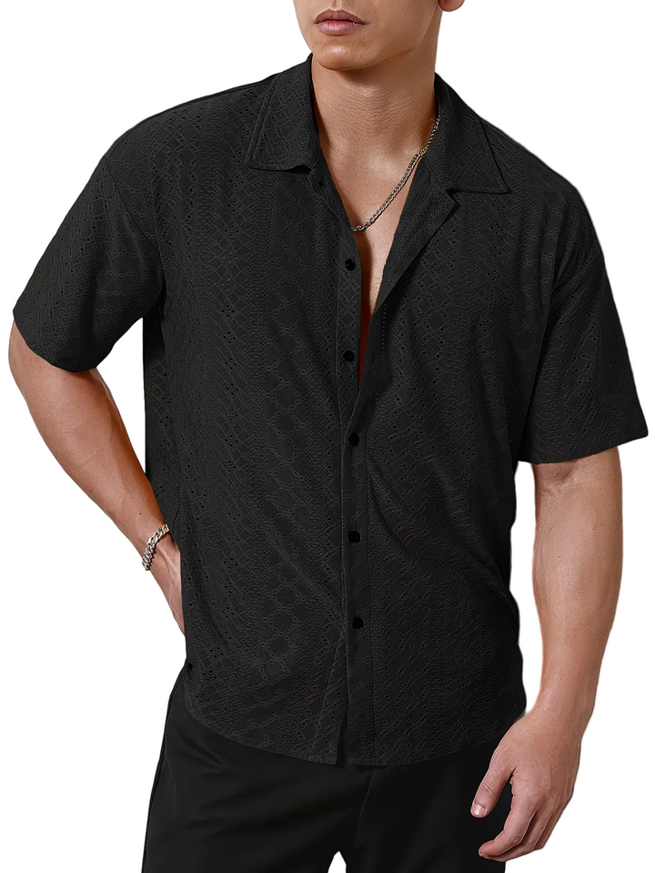 Men's Short-Sleeve Shirt with Eyelet Pattern