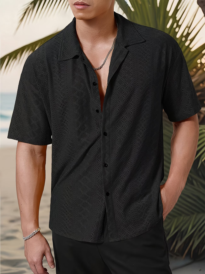 Men's Short-Sleeve Shirt with Eyelet Pattern