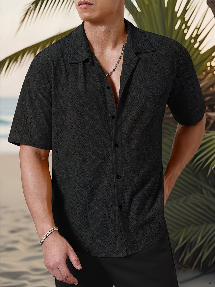 Men's Short-Sleeve Shirt with Eyelet Pattern