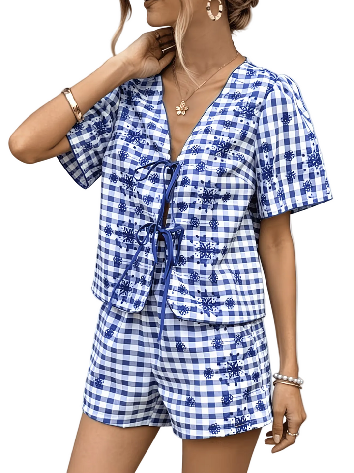 Women's Two-Piece Set with Gingham Pattern