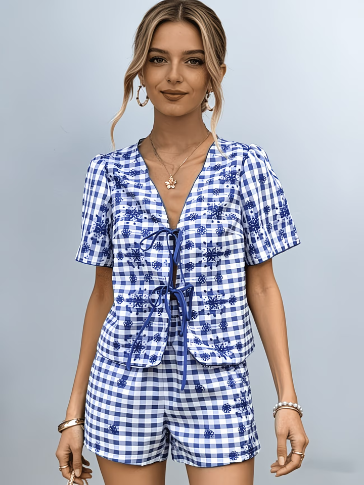 Women's Two-Piece Set with Gingham Pattern